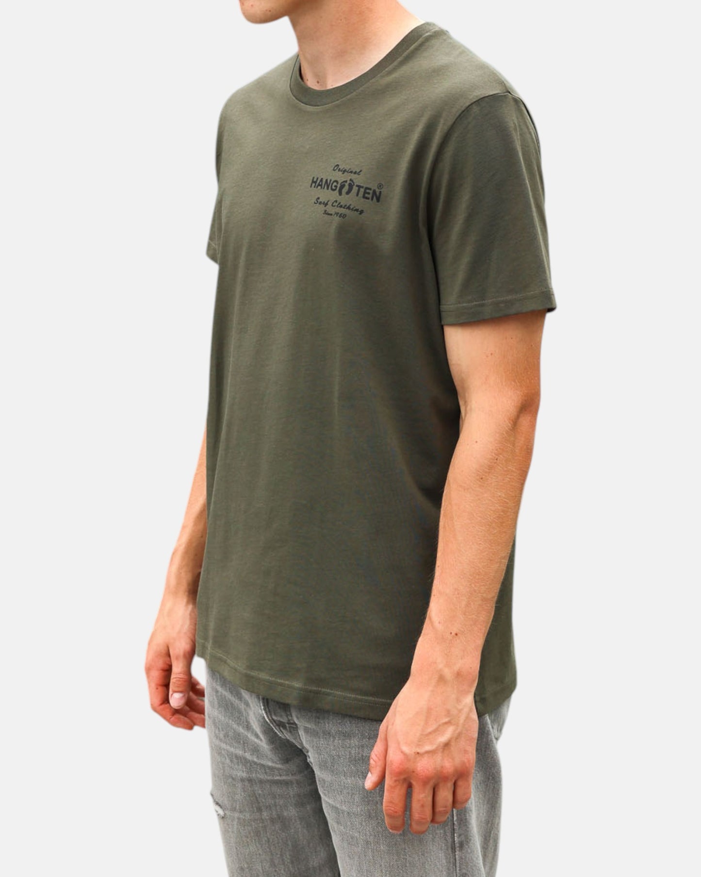 Hang Ten Original Logo T-shirt Green Khaki i 100% ekologisk bomull med klassisk surfstil