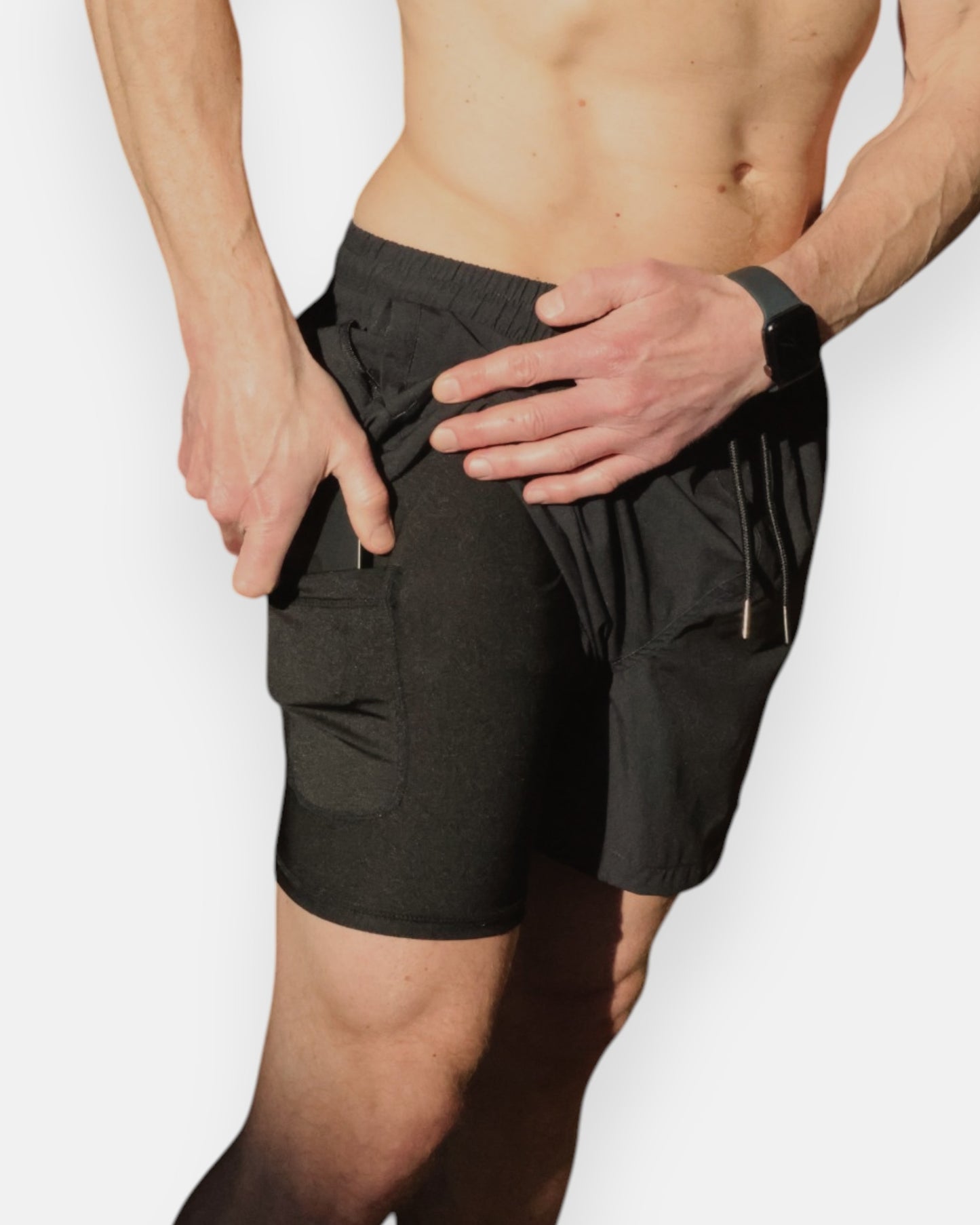 Swim hybrid shorts with inner tights - Black