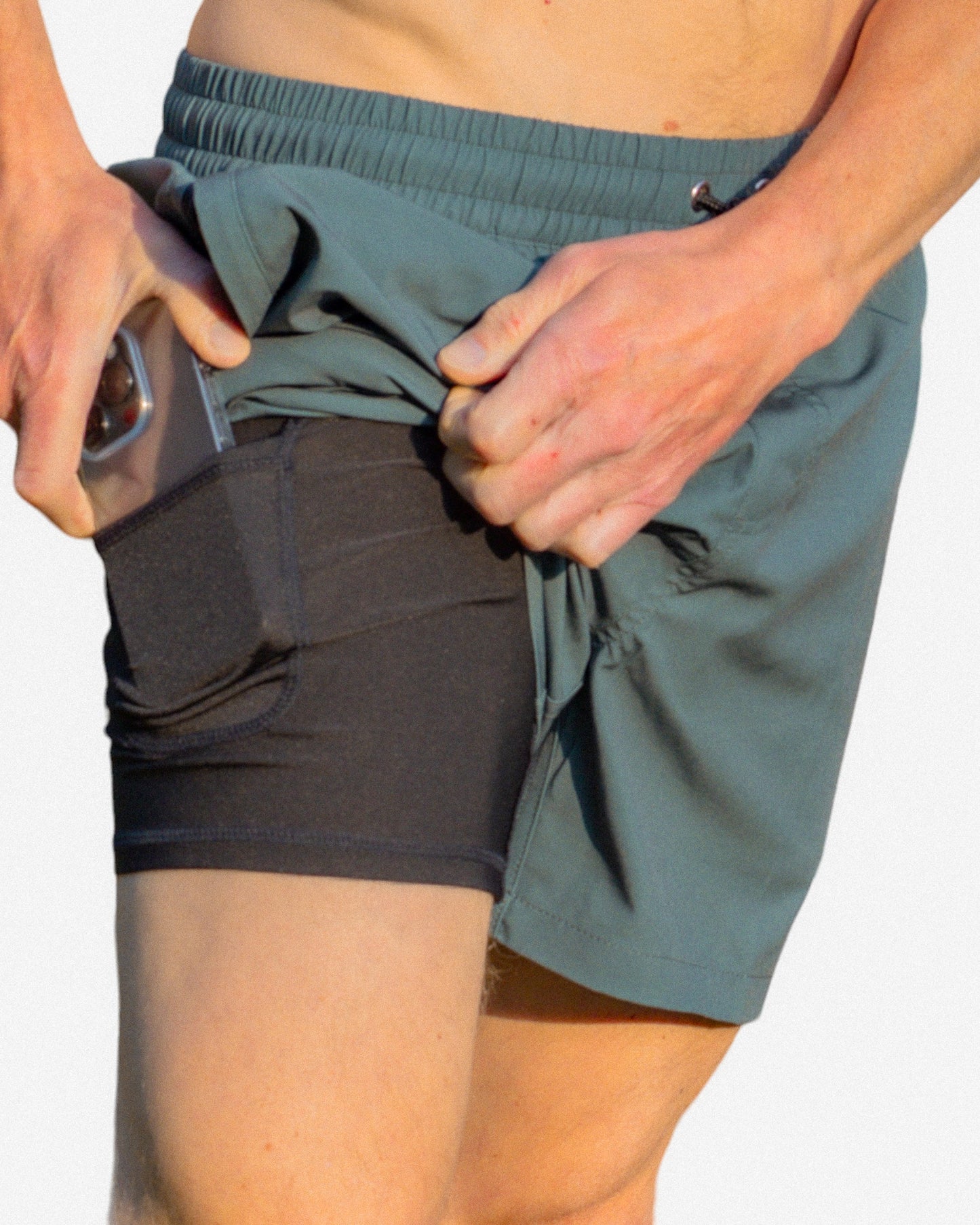 Swim hybrid shorts with inner tights - Green kahki