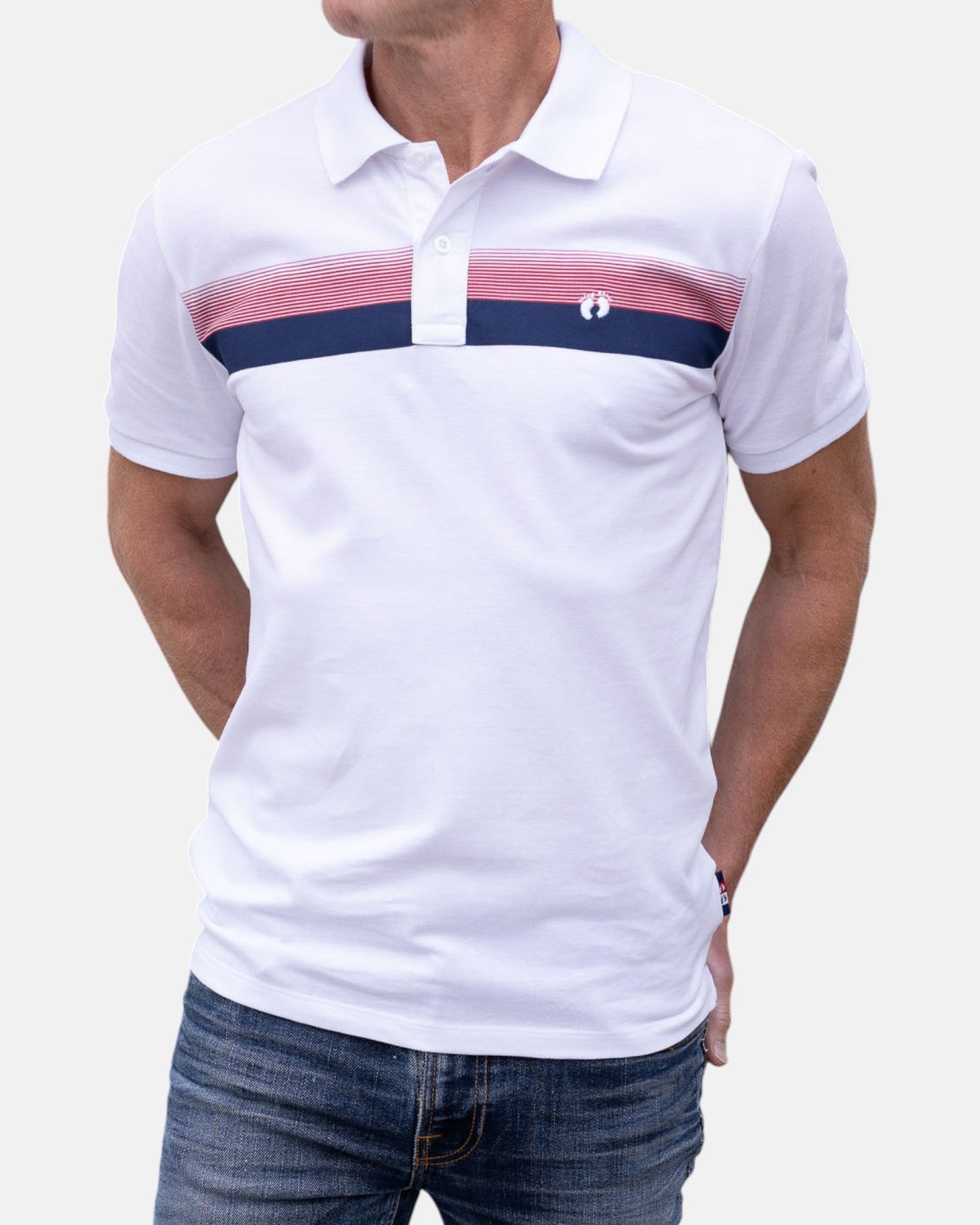 Striped Organic Cotton Polo Shirt - White - Polo ShirtsHang Ten