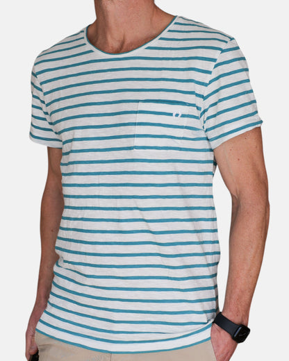 Hang Ten Gestreiftes T-Shirt – Grün und Weiß