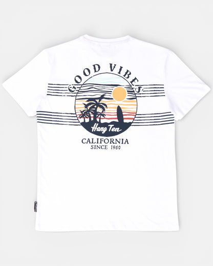 Hang Ten Good Vibes Organic Cotton T-shirt White i 100% ekologisk bomull med klassisk surfstil