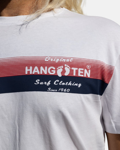 Hang Ten Striped Organic Cotton T-shirt White i 100% ekologisk bomull med klassisk surfstil