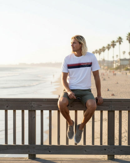 Hang Ten Striped Organic Cotton T-shirt White i 100% ekologisk bomull med klassisk surfstil
