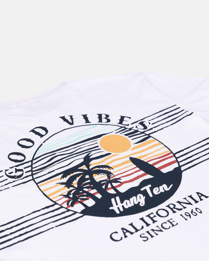 Hang Ten Good Vibes Organic Cotton T-shirt White i 100% ekologisk bomull med klassisk surfstil