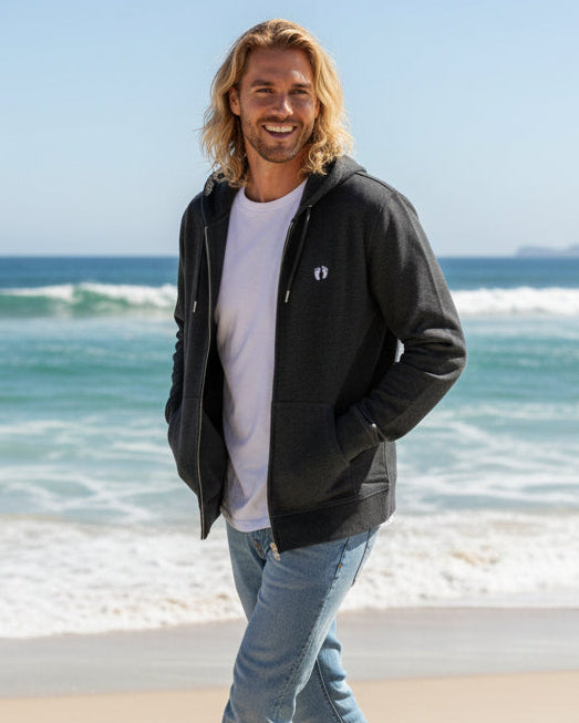 Hang Ten Icon Zip Hoodie - Dark heather grey