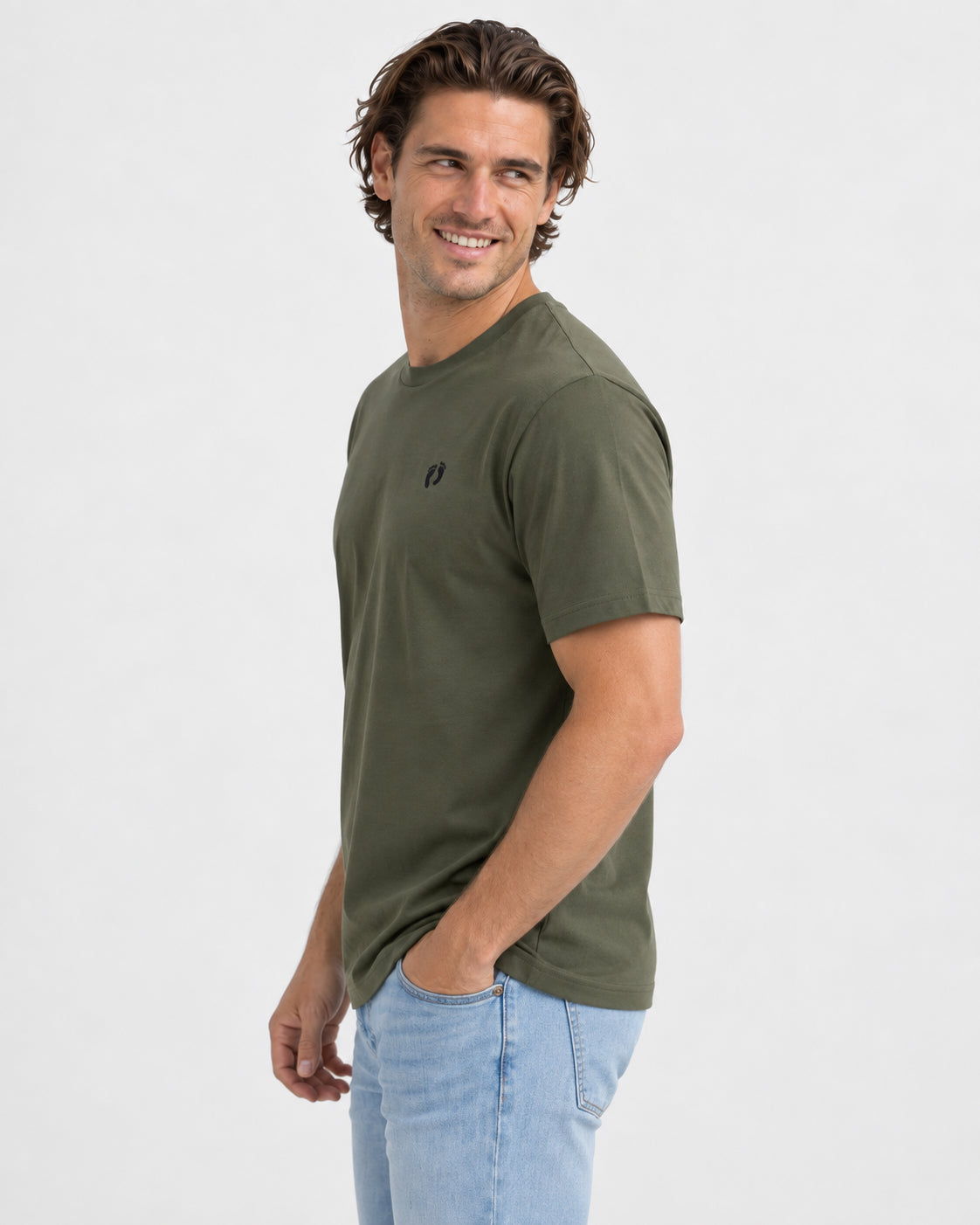 Hang Ten Icon T-shirt Khaki – studio side