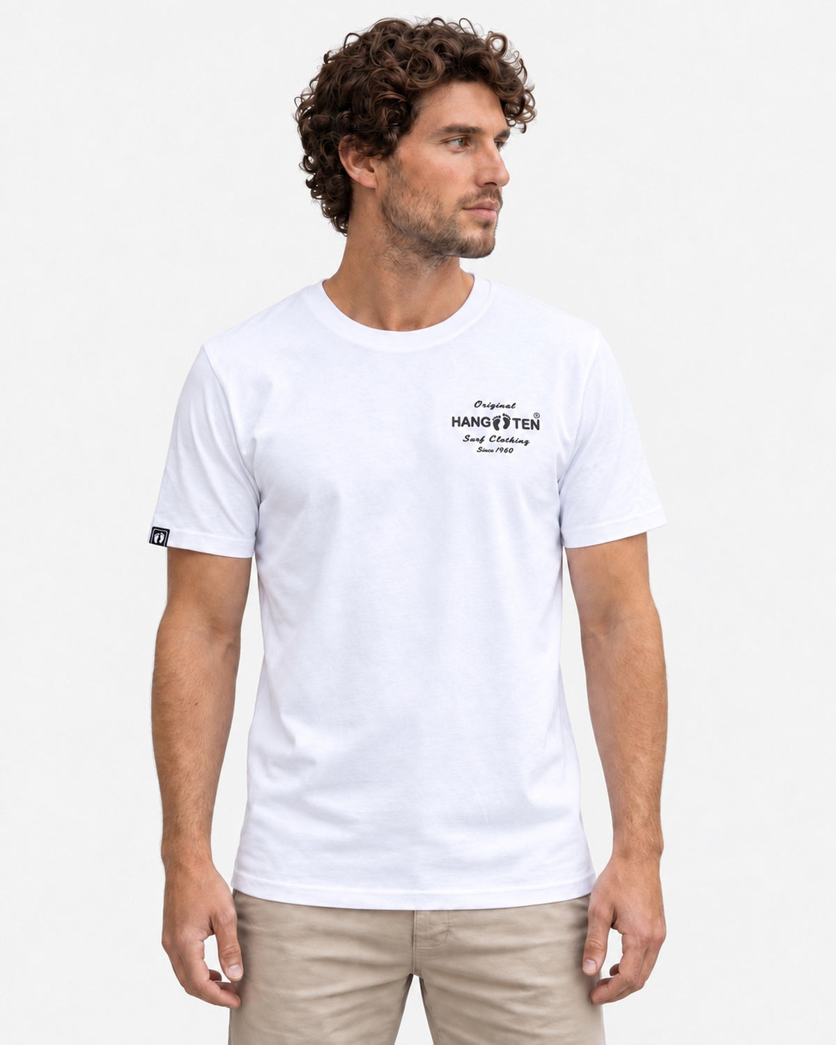 Hang Ten Original Logo T-shirt White – studio front