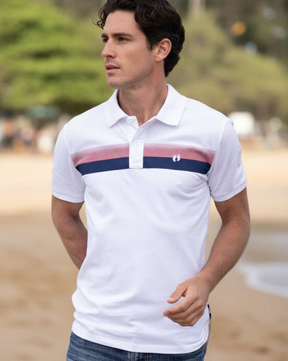 Striped Organic Cotton Polo Shirt - White