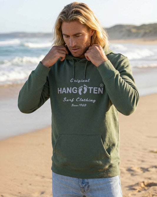 Classic Logo Hoodie i grönt från Hang Ten, framifrån med logotyp på bröstet
