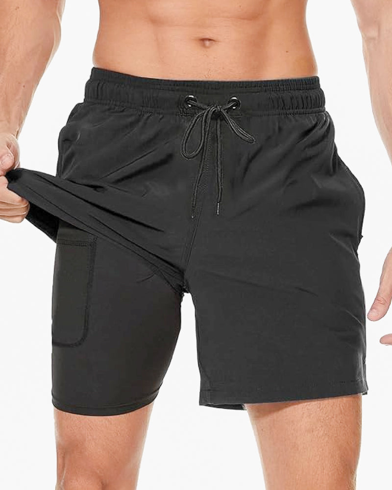 Bade-Hybrid-Shorts mit Innentights – Schwarz