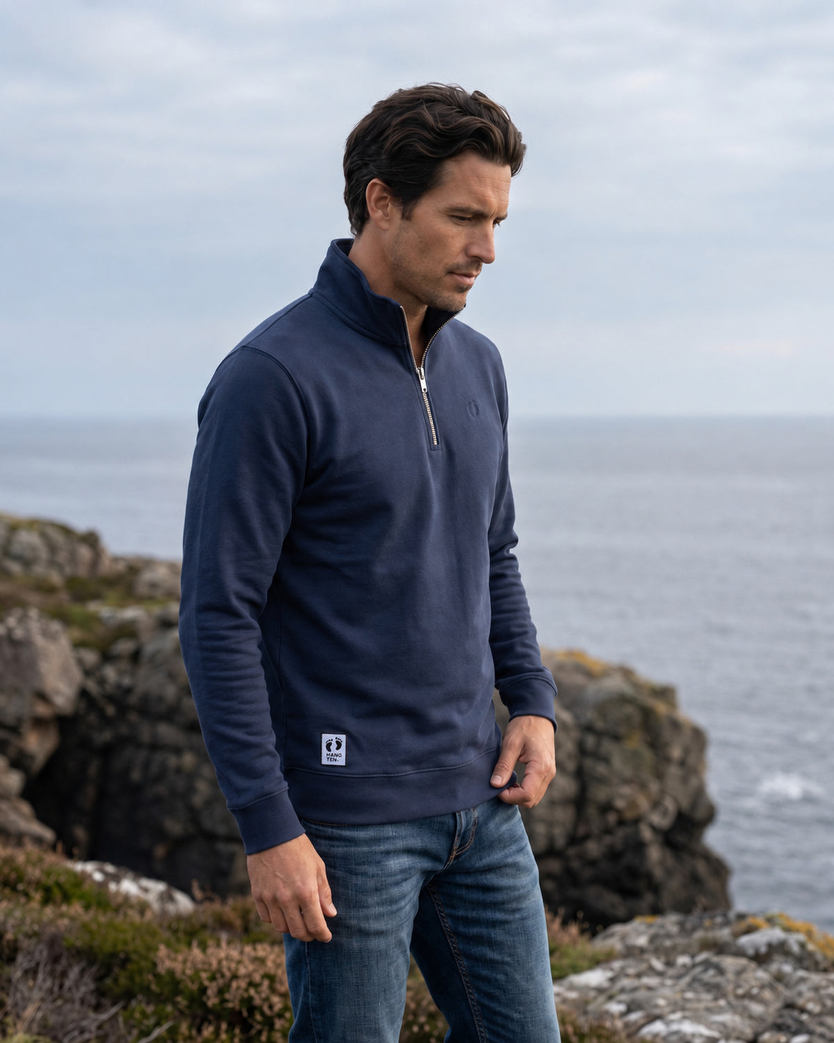 Hang Ten Icon Quarter Zip Sweatshirt French Navy lifestyle