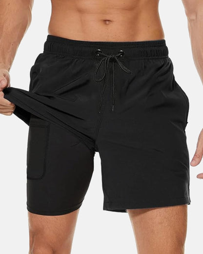 Swim hybrid shorts with inner tights - Black