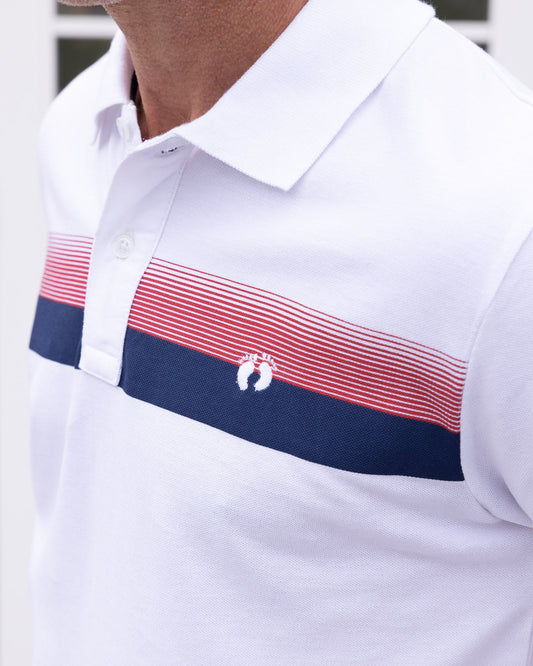 Striped Organic Cotton Polo Shirt - White - Polo ShirtsHang Ten