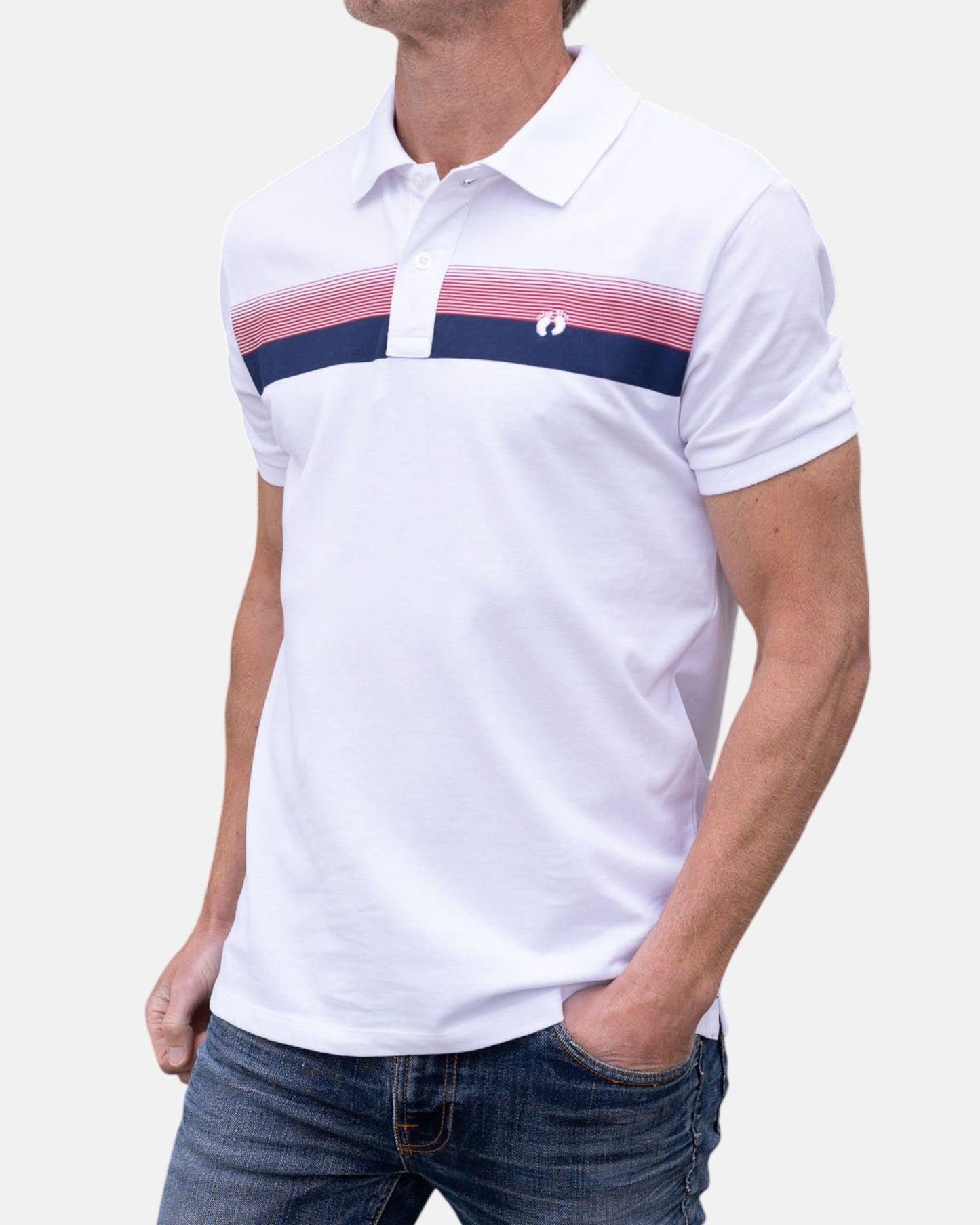 Striped Organic Cotton Polo Shirt - White - Polo ShirtsHang Ten