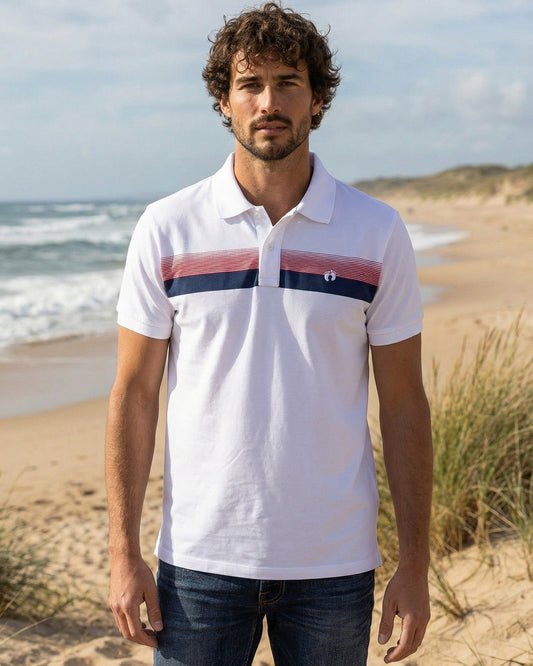 Striped Organic Cotton Polo Shirt - White - Polo ShirtsHang Ten