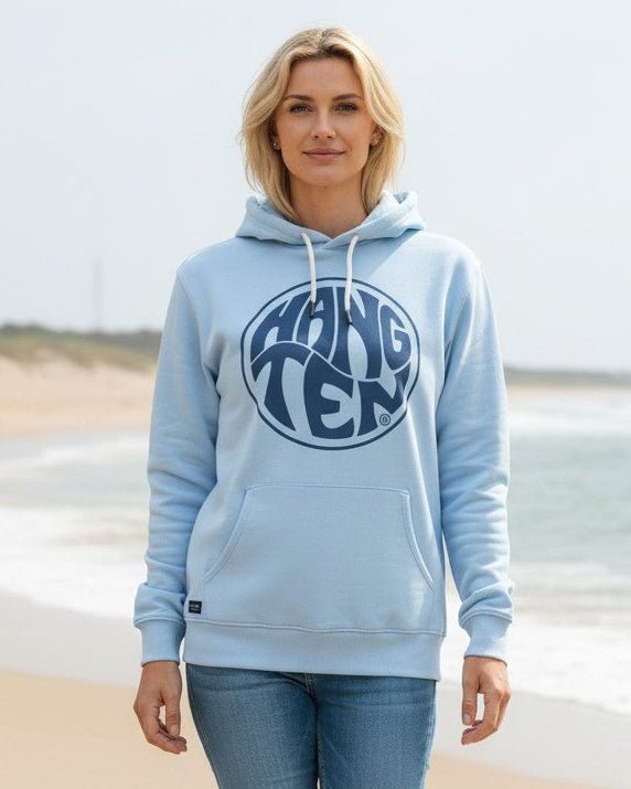Vintage Logo Organic Cotton Hoodie - Powder Blue W - HuvtröjorHang Ten