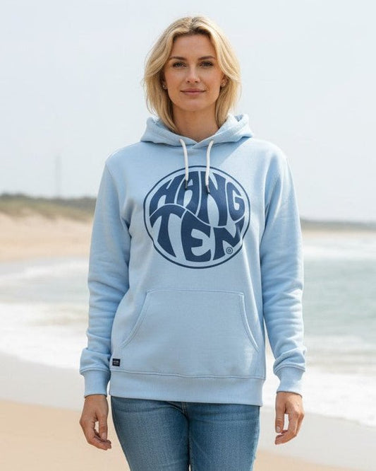 Vintage Logo Organic Cotton Hoodie - Powder Blue W - HuvtröjorHang Ten