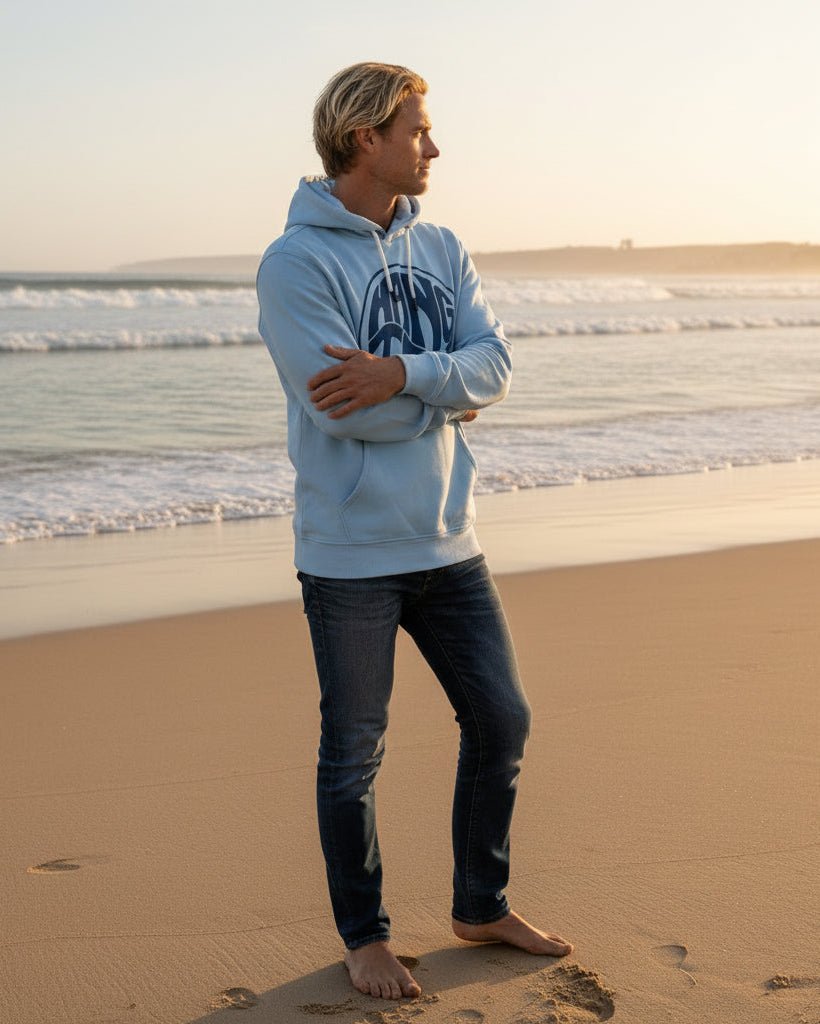 Vintage Logo Organic Cotton Hoodie - Powder Blue - HuvtröjorHang Ten